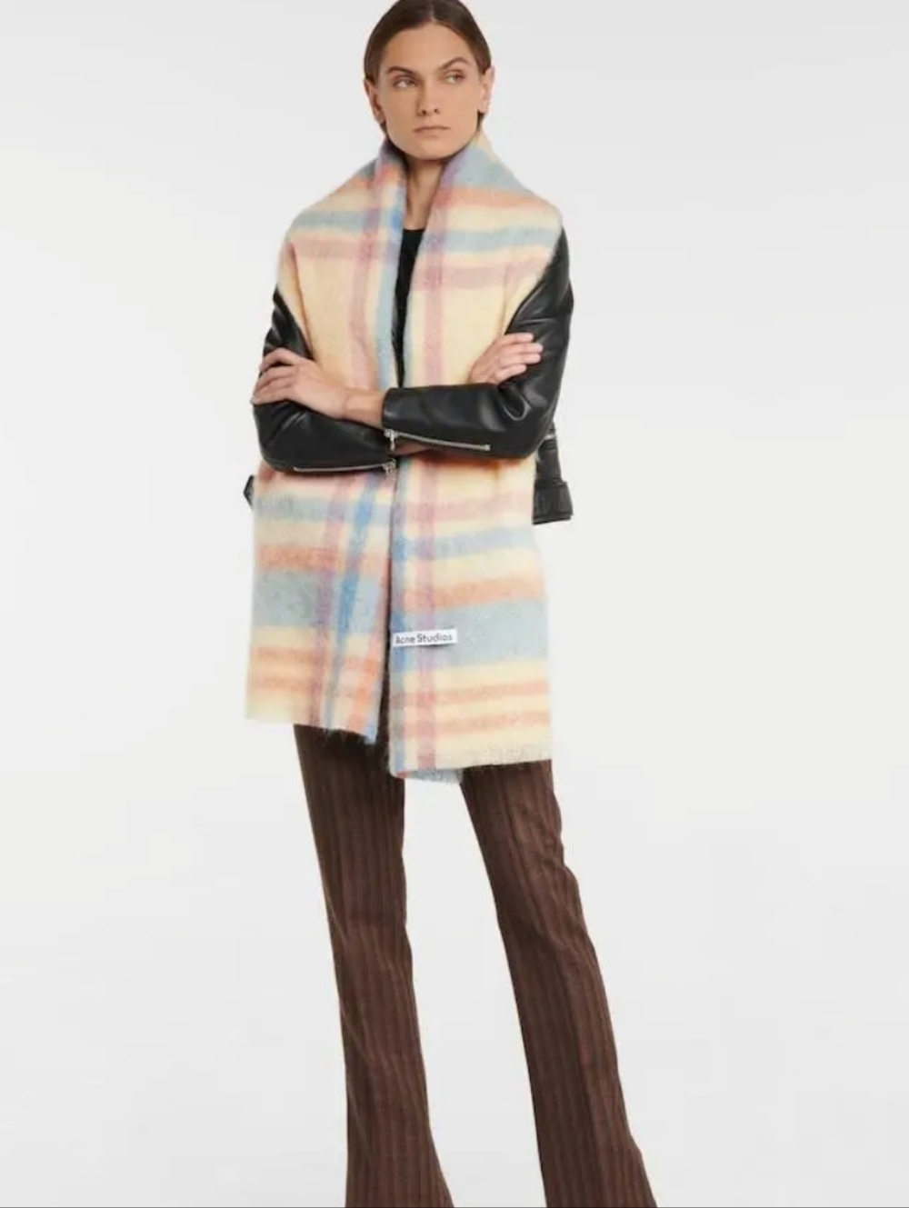 Acne Studios Checked Alpaca Wool Blend Scarf 82"×16" Pastel Multicolors Lux